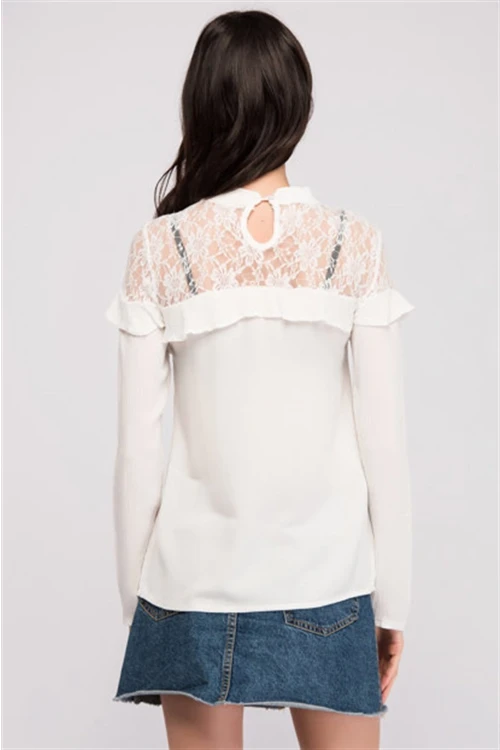 Ekru Omuzları Dantelli Fırfırlı Şile Bezi Dokuma Bluz CO-258139329