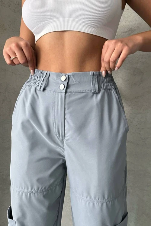 Gri Paraşüt Kumaş Cepli Kargo Jogger Pantolon BCHN-2525338