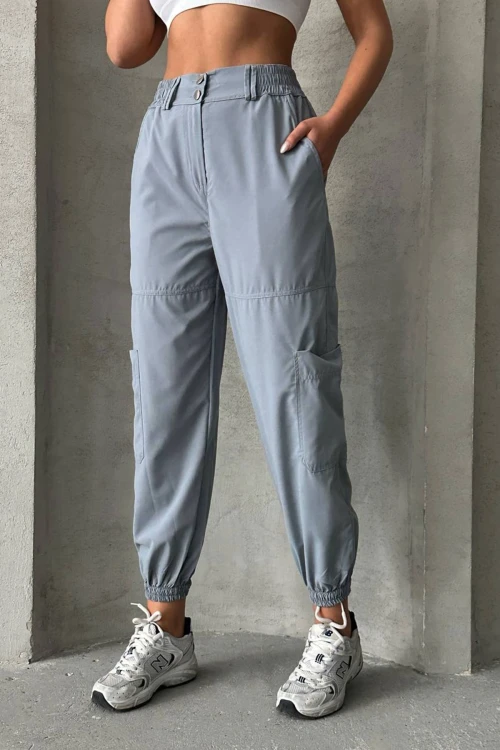 Gri Paraşüt Kumaş Cepli Kargo Jogger Pantolon BCHN-2525338