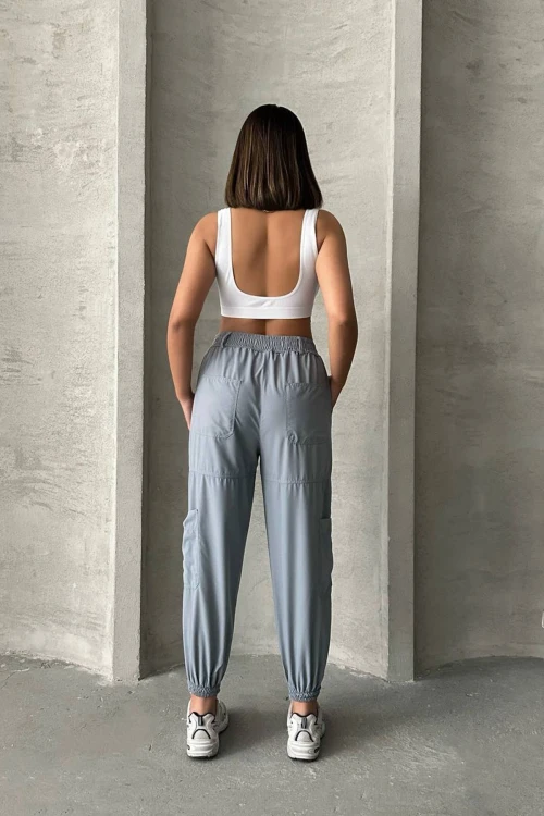 Gri Paraşüt Kumaş Cepli Kargo Jogger Pantolon BCHN-2525338
