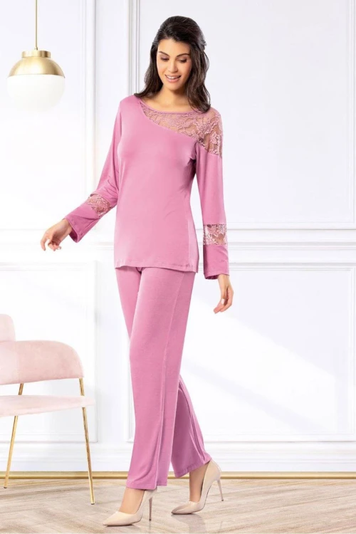 Gül Kurusu Dantel Detaylı Pijama Takımı BCAN-258617FA