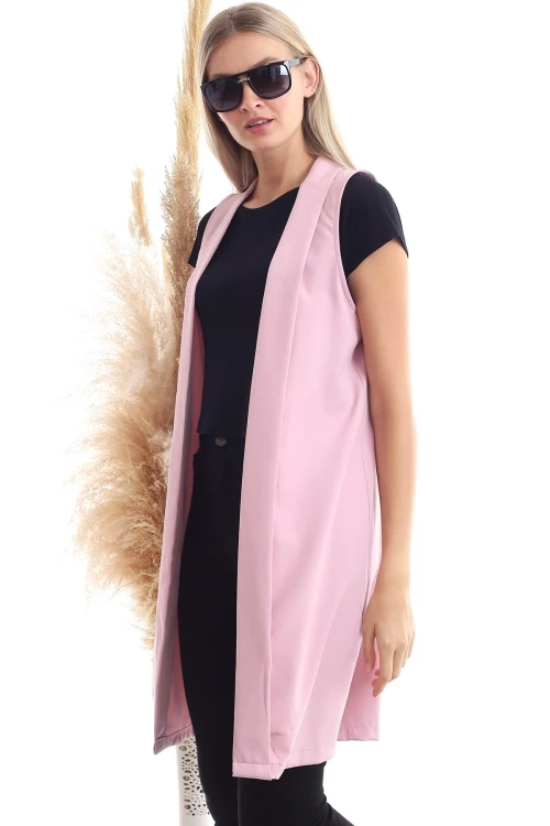 Gül Kurusu Pervazlı Kolsuz Uzun Dokuma Ceket CO-2520342974