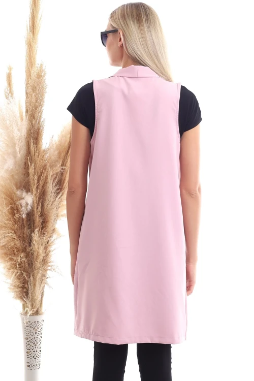 Gül Kurusu Pervazlı Kolsuz Uzun Dokuma Ceket CO-2520342974