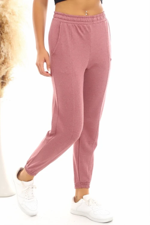 Gül Kurusu Yumuşak Dokulu Beli Ve Paçası Lastikli Pantolon CO-2520060629