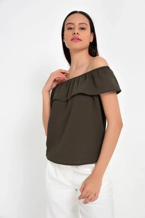 Haki Madonna Yaka Kolsuz Bluz CO-2591818361