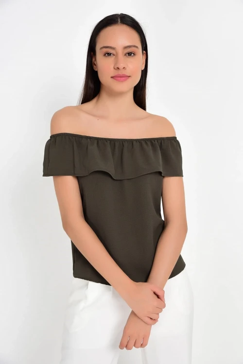 Haki Madonna Yaka Kolsuz Bluz CO-2591818361