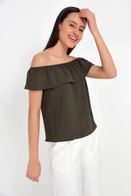 Haki Madonna Yaka Kolsuz Bluz CO-2591818361