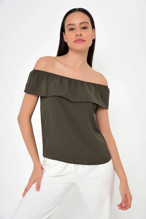 Haki Madonna Yaka Kolsuz Bluz CO-2591818361