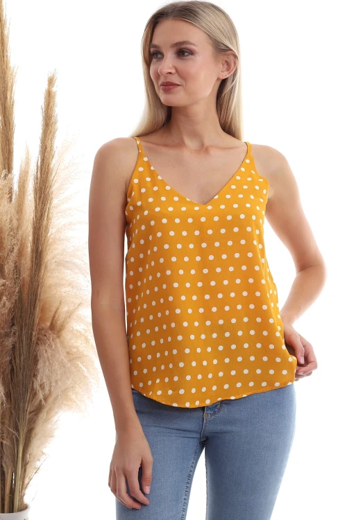 Hardal Puantiye Desenli İp Askılı Bluz CO-2520333453