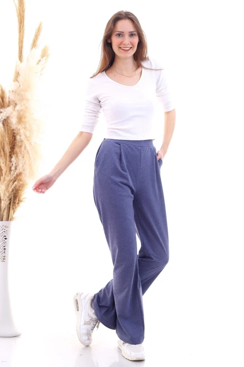 İndigo 2 İplik Cepli Bol Paça Pantolon CO-259292933