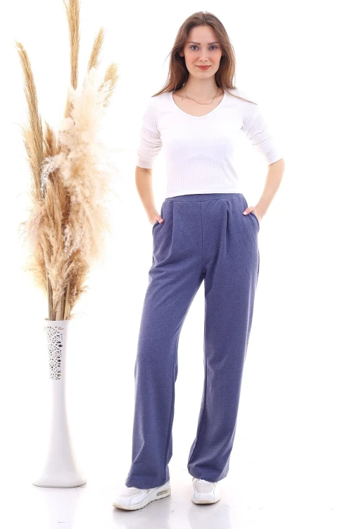 İndigo 2 İplik Cepli Bol Paça Pantolon CO-259292933