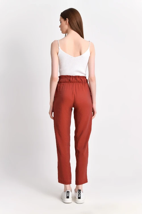 Kiremit Düğmeli Cepli Dokuma Pantolon CO-259283059