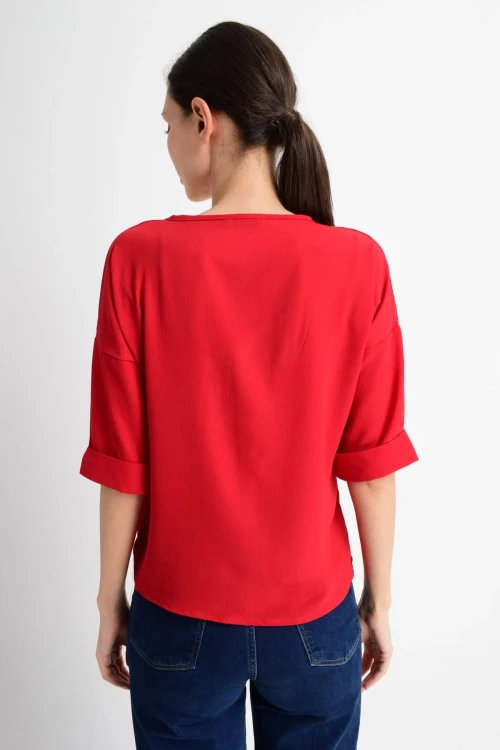 Kırmızı V Yaka Duble Kol Bluz CO-259182879
