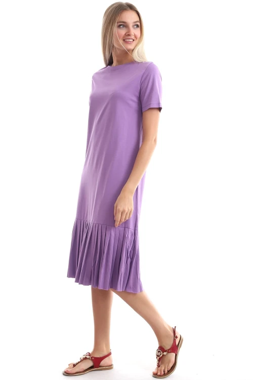 Lila Eteği Piliseli Kısa Kol Elbise CO-259303044