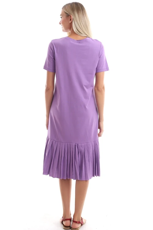 Lila Eteği Piliseli Kısa Kol Elbise CO-259303044