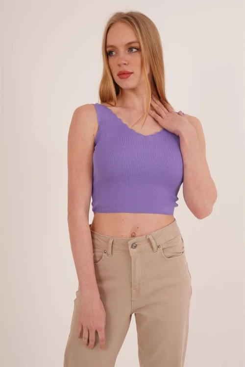 Lila Merdiven Yaka Triko Bluz CO-2523256336