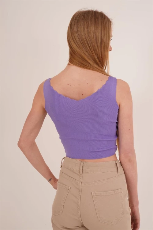 Lila Merdiven Yaka Triko Bluz CO-2523256336