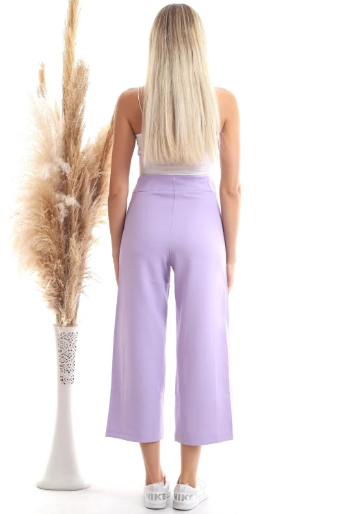 Lila Önü Fermuarlı Bol Paça Dokuma Pantolon CO-259092864