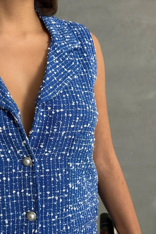 Mavi Tüvit Kumaş Yelek Ve Cepli Şort Alt Üst Takım BCHN-2525463