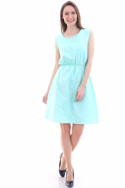 Mint Desenli Cepli Kolsuz Dokuma Viskon Elbise CO-259315020