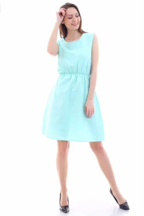 Mint Desenli Cepli Kolsuz Dokuma Viskon Elbise CO-259315020