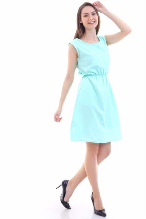 Mint Desenli Cepli Kolsuz Dokuma Viskon Elbise CO-259315020