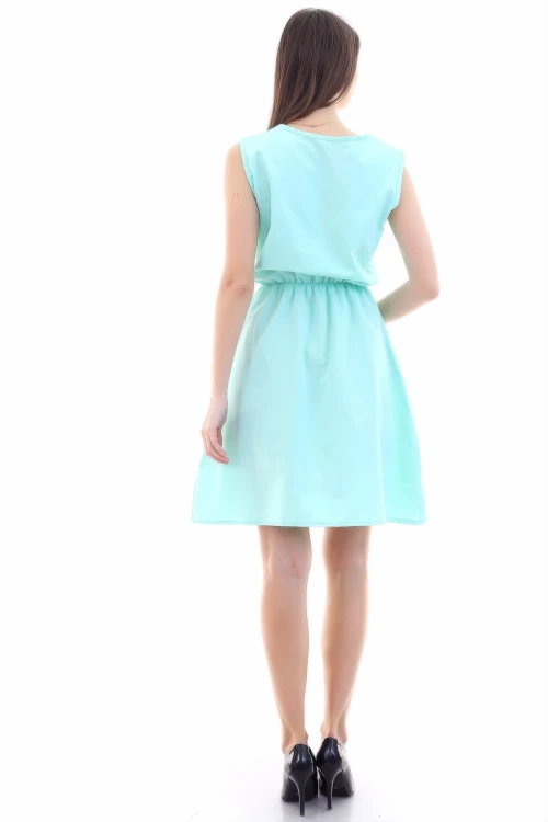 Mint Desenli Cepli Kolsuz Dokuma Viskon Elbise CO-259315020