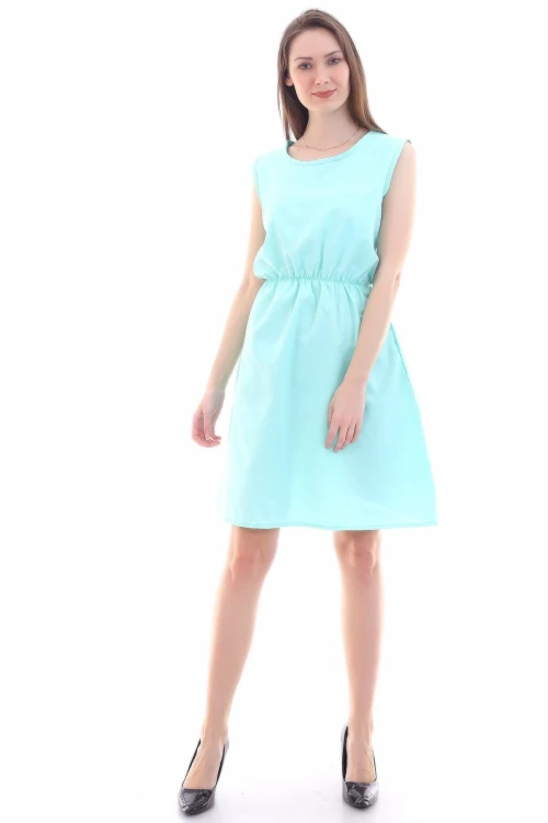 Mint Desenli Cepli Kolsuz Dokuma Viskon Elbise CO-259315020