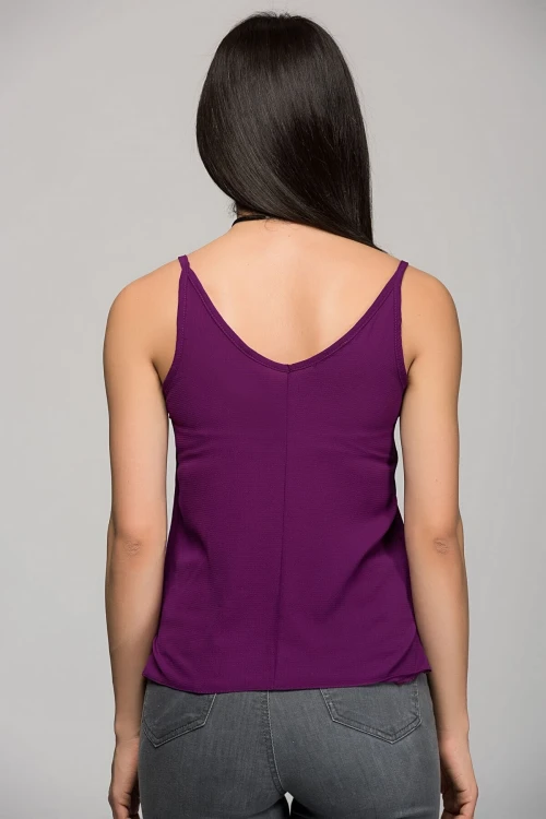 Mor Askılı V Yaka Kolsuz Crep Bluz CO-257071702