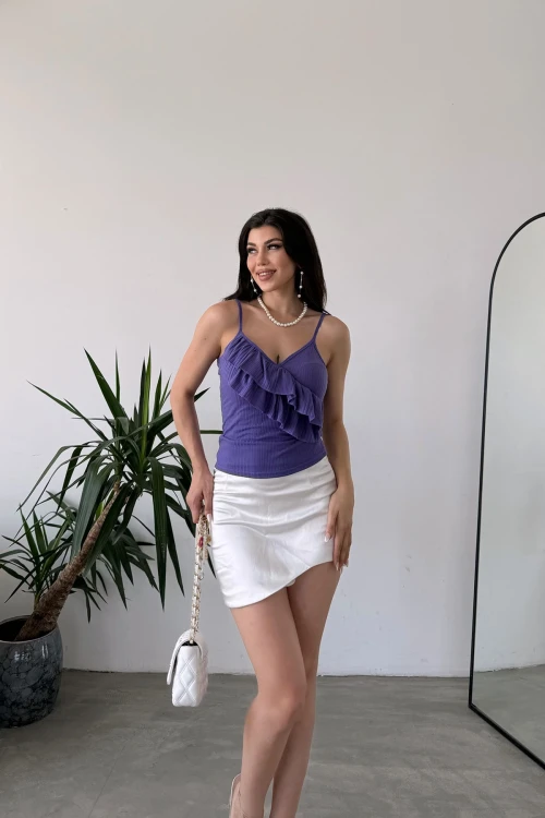 Mor İp Askılı Volan Detaylı Bluz BCDF-251089