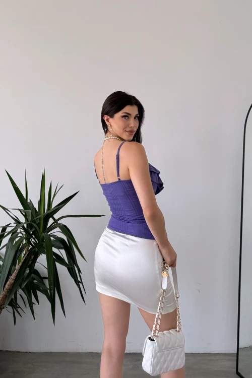 Mor İp Askılı Volan Detaylı Bluz BCDF-251089