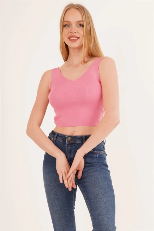 Pembe Merdiven Yaka Triko Bluz CO-2523256336