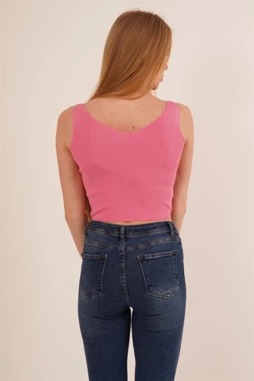 Pembe Merdiven Yaka Triko Bluz CO-2523256336