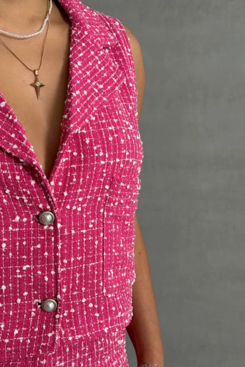 Pembe Tüvit Kumaş Yelek Ve Cepli Şort Alt Üst Takım BCHN-2525463