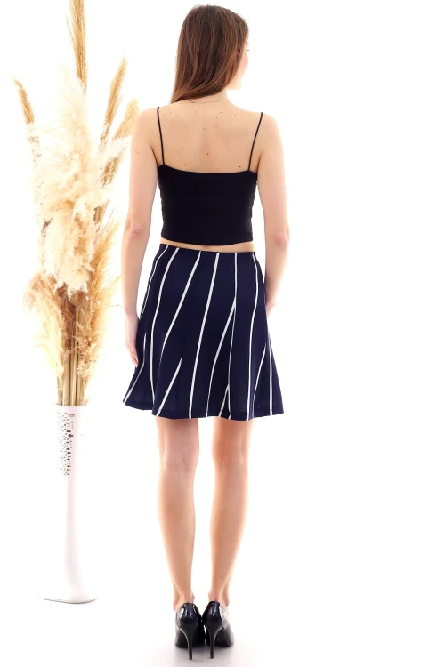 Siyah Beyaz Örme Krep Desenli Parçalı Kısa Etek CO-25200713174