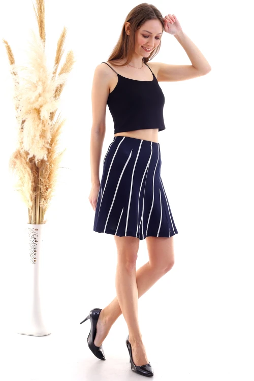 Siyah Beyaz Örme Krep Desenli Parçalı Kısa Etek CO-25200713174