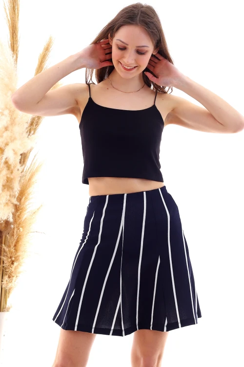 Siyah Beyaz Örme Krep Desenli Parçalı Kısa Etek CO-25200713174