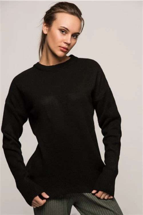 Siyah Bisiklet Yaka Uzun Kol Bluz CO-257376006