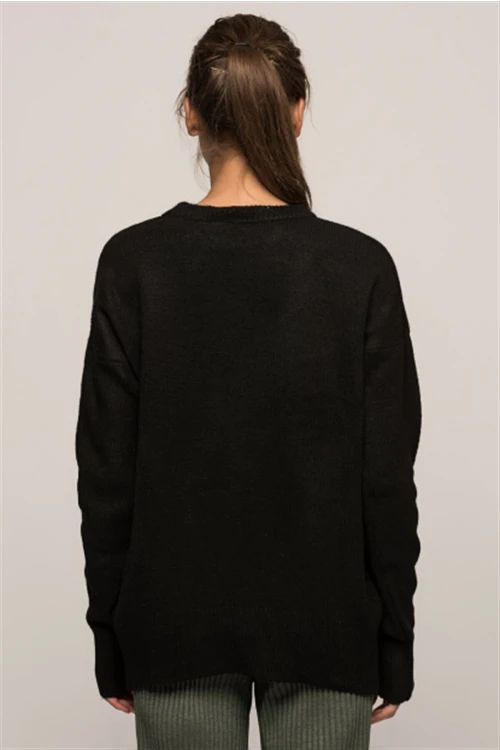 Siyah Bisiklet Yaka Uzun Kol Bluz CO-257376006