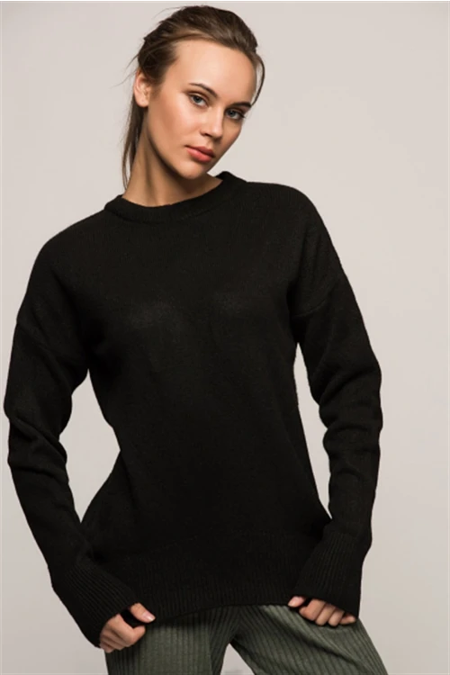 Siyah Bisiklet Yaka Uzun Kol Bluz CO-257376006