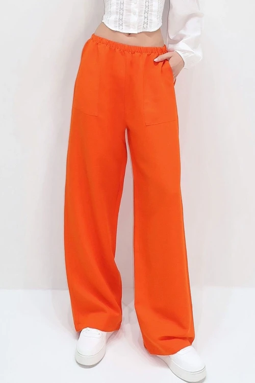 Turuncu Çift Cepli Yazlık Keten Dokuma Pantolon BCIR-251001
