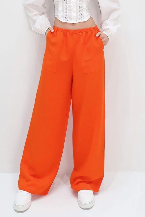 Turuncu Çift Cepli Yazlık Keten Dokuma Pantolon BCIR-251001