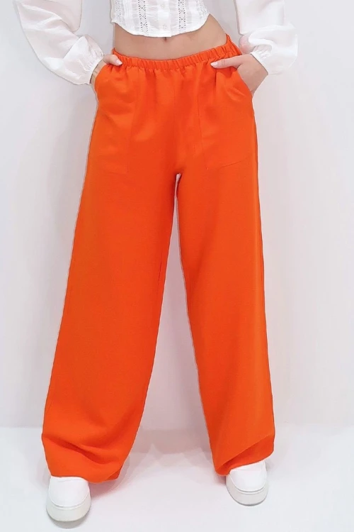 Turuncu Çift Cepli Yazlık Keten Dokuma Pantolon BCIR-251001