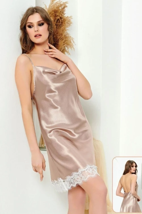 Vizon Lingerie Saten Degaje Yaka Tek Gecelik BCAN-2512103FA