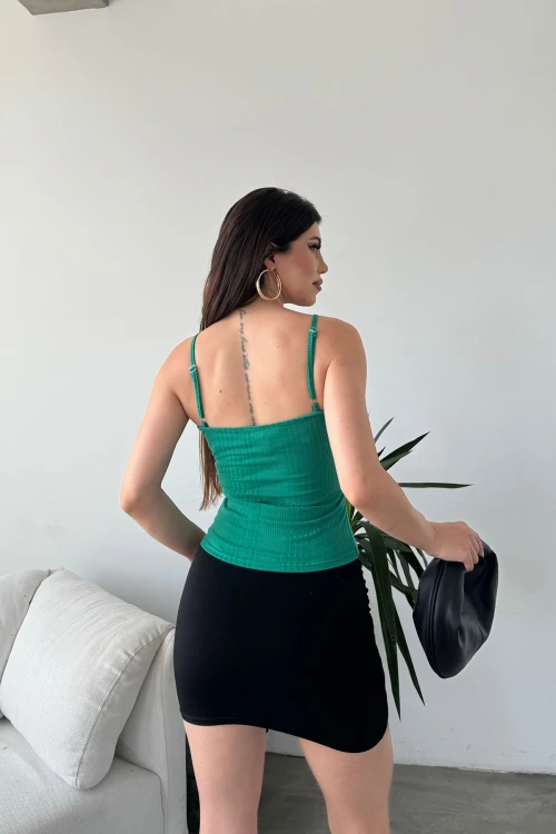 Yeşil İp Askılı Volan Detaylı Bluz BCDF-251089