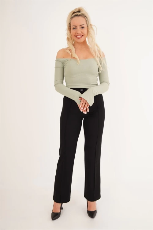 Yeşil Madonna Yaka Bilek Yırtmaçlı Uzun Kol Bluz CO-2523254221