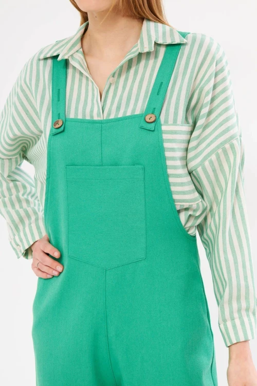 Yeşil Önü Cepli Askılı Yazlık Gabardin Bahçıvan Tulum