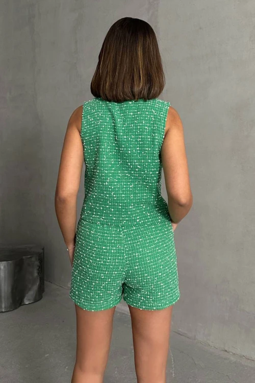 Yeşil Tüvit Kumaş Yelek Ve Cepli Şort Alt Üst Takım BCHN-2525463