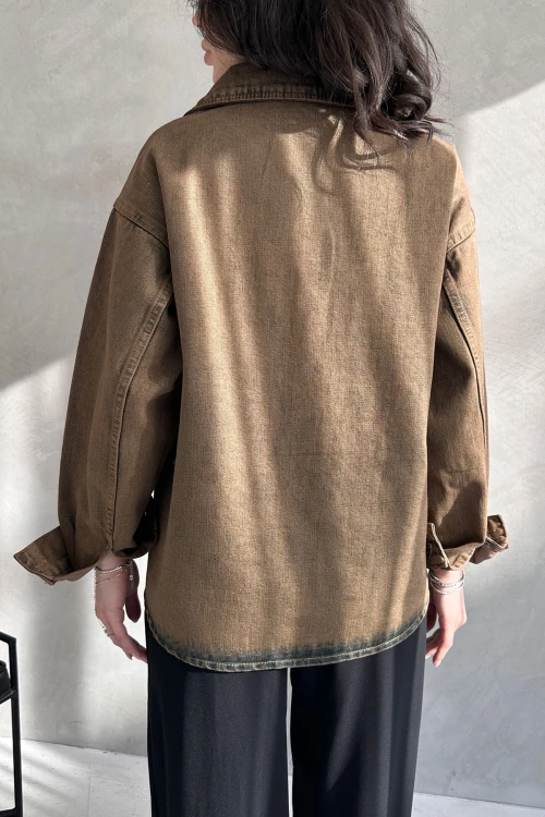 Bakır Çift Cepli Yıkamalı Denim Gömlek Ceket BCDF-235403