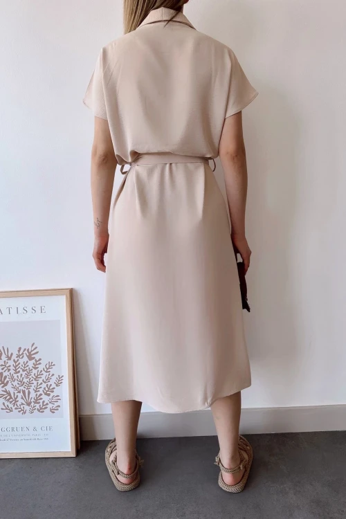 Bej Cepli Kemerli Safari Airobin Elbise BCBSK-25700-K4045